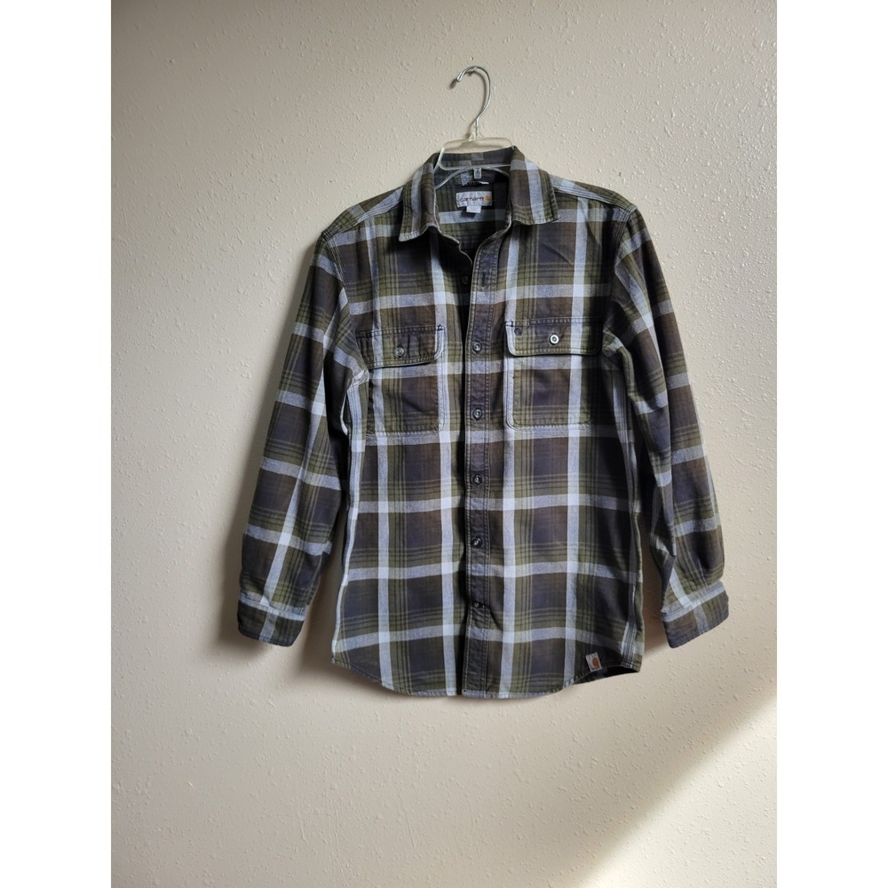 Carhartt Plaid Flannel Shirt Men Green Black Original Fit Long Sleeve Sz S